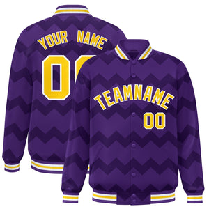 Custom Purple Varsity Full-Snap Ripple Color Block Letterman Jacket