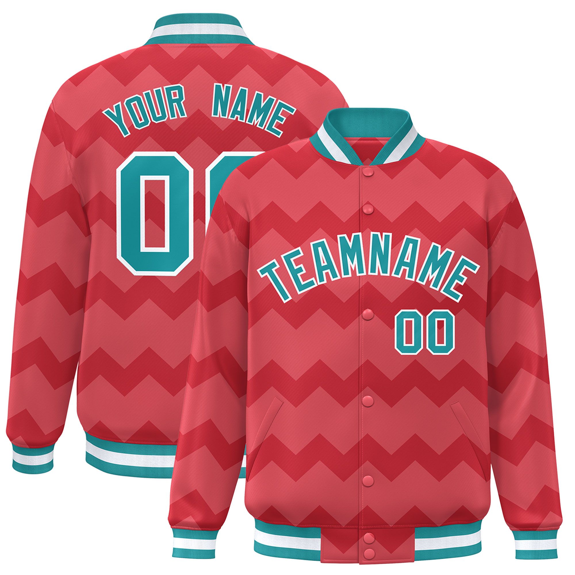 Custom Light Red Varsity Full-Snap Ripple Color Block Letterman Jacket