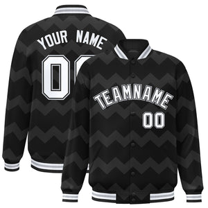 Custom Black Varsity Full-Snap Ripple Color Block Letterman Jacket