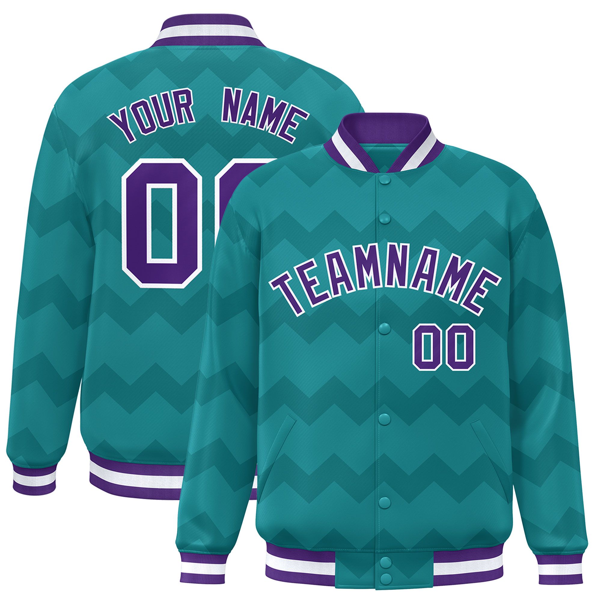 Custom Aqua Varsity Full-Snap Ripple Color Block Letterman Jacket