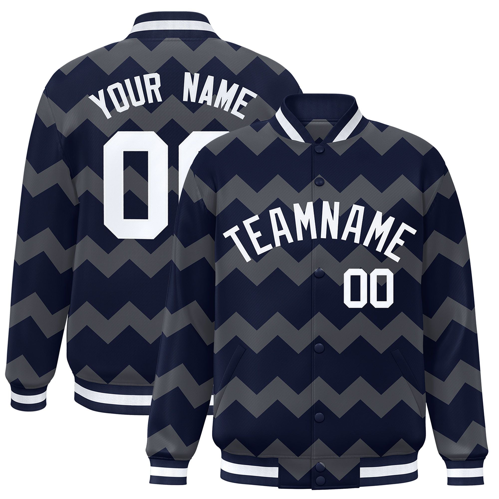 Custom Navy Varsity Full-Snap Ripple Color Block Letterman Jacket