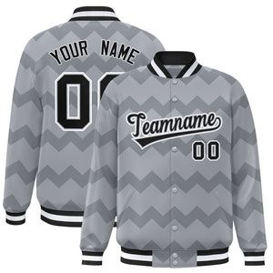 Custom Gray Varsity Full-Snap Ripple Color Block Letterman Jacket