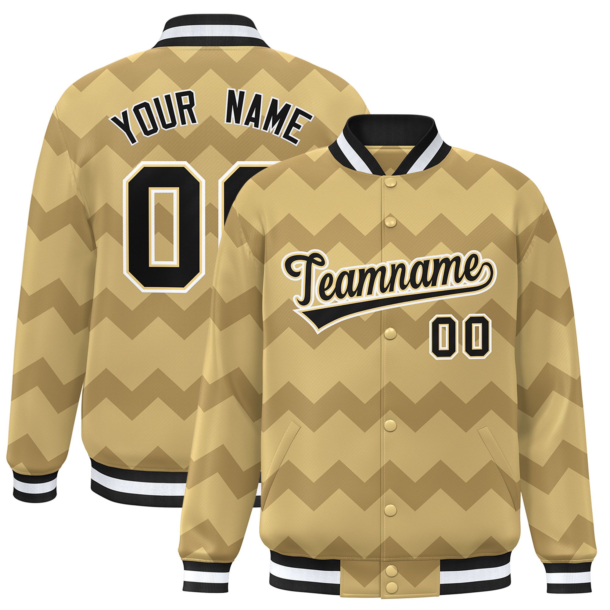 Custom Khaki Varsity Full-Snap Ripple Color Block Letterman Jacket