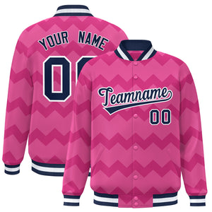 Custom Pink Varsity Full-Snap Ripple Color Block Letterman Jacket