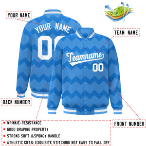 Custom Powder Blue Varsity Full-Snap Ripple Color Block Letterman Jacket