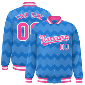 Custom Powder Blue Varsity Full-Snap Ripple Color Block Letterman Jacket