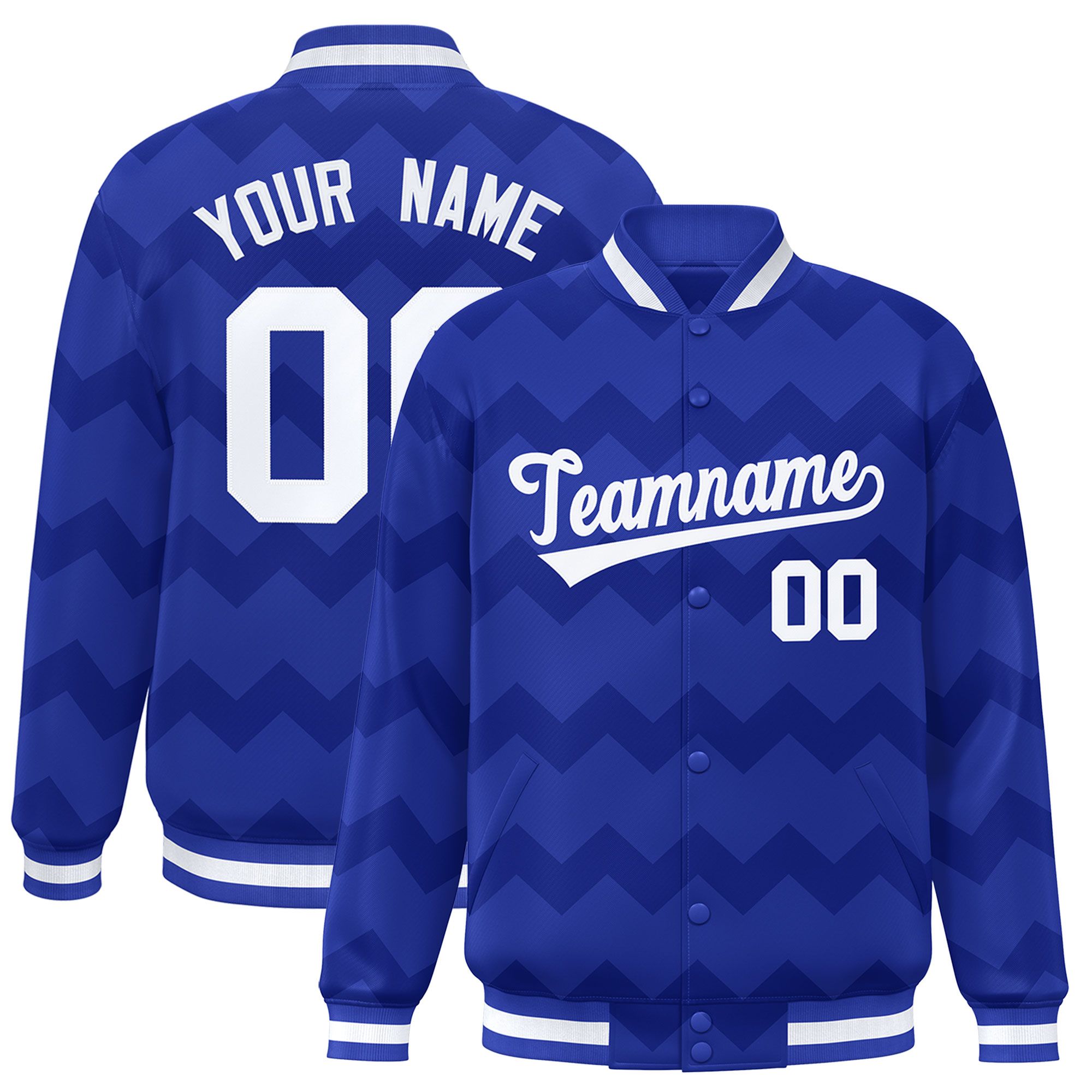 Custom Royal Varsity Full-Snap Ripple Color Block Letterman Jacket