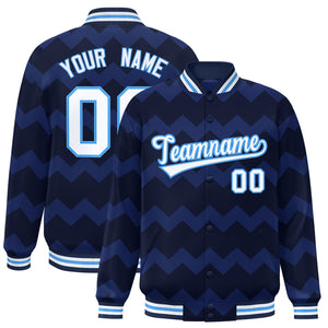 Custom Navy Varsity Full-Snap Ripple Color Block Letterman Jacket