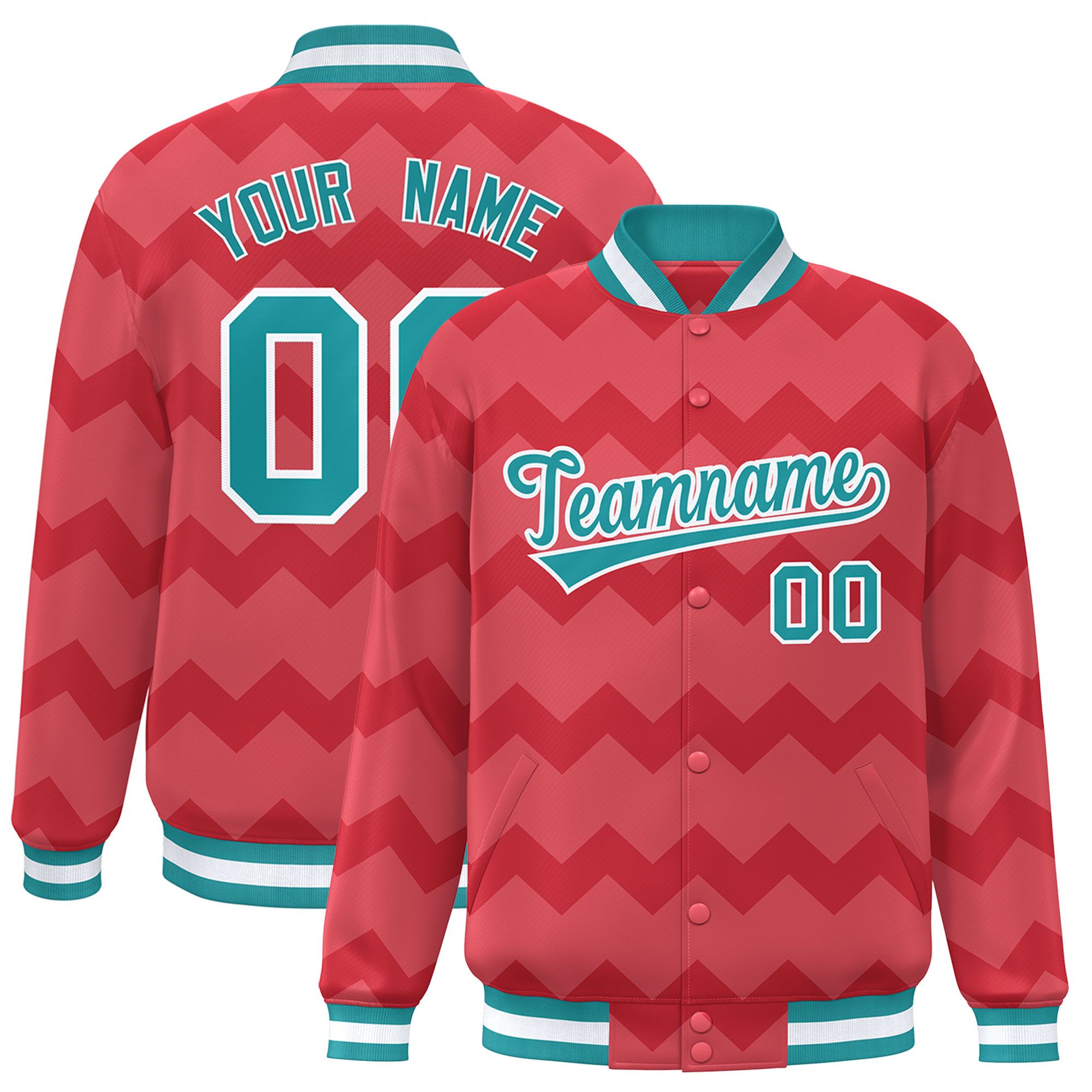 Custom Light Red Varsity Full-Snap Ripple Color Block Letterman Jacket