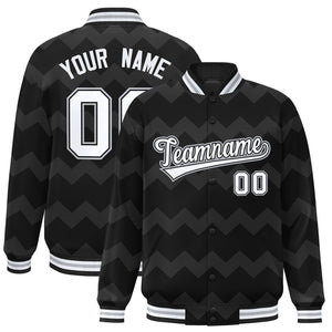 Custom Black Varsity Full-Snap Ripple Color Block Letterman Jacket