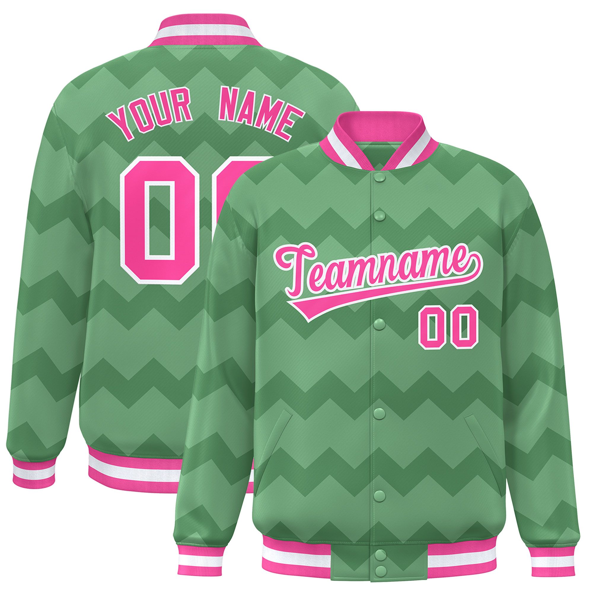 Custom Green Varsity Full-Snap Ripple Color Block Letterman Jacket