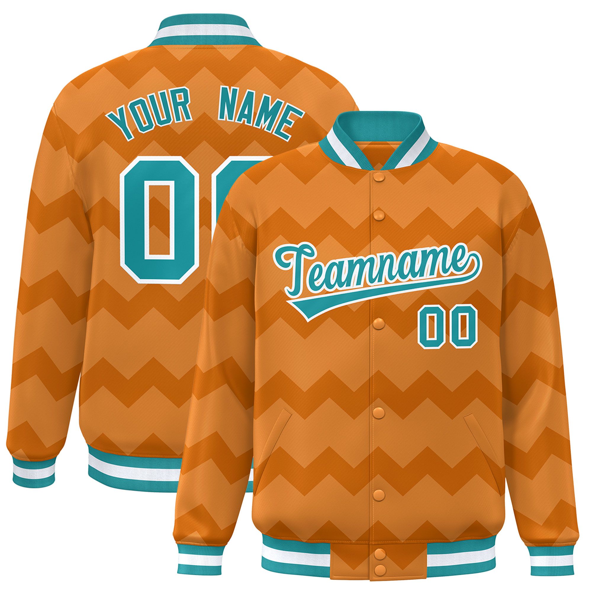 Custom Orange Varsity Full-Snap Ripple Color Block Letterman Jacket