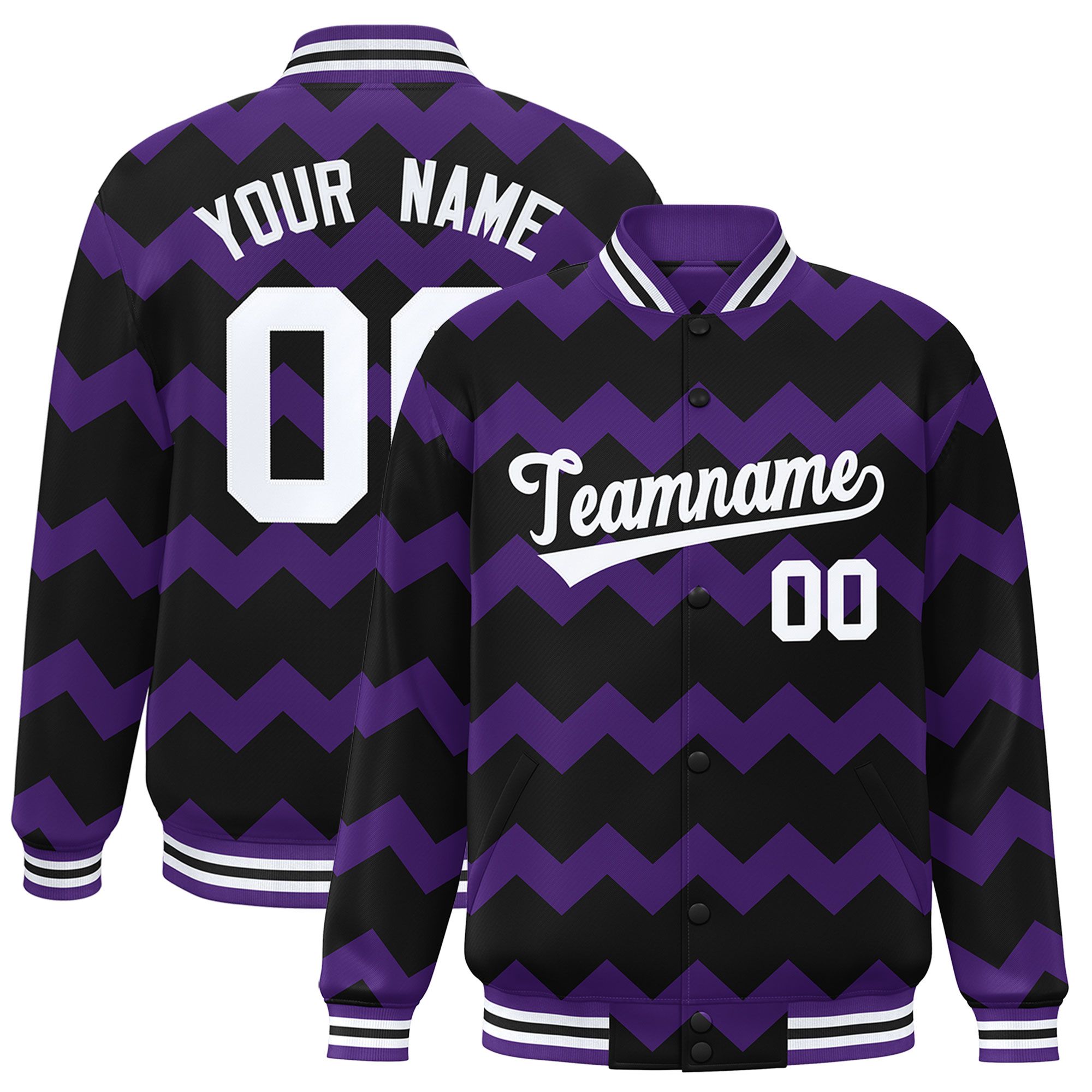 Custom Black Varsity Full-Snap Ripple Color Block Letterman Jacket