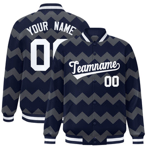 Custom Navy Varsity Full-Snap Ripple Color Block Letterman Jacket