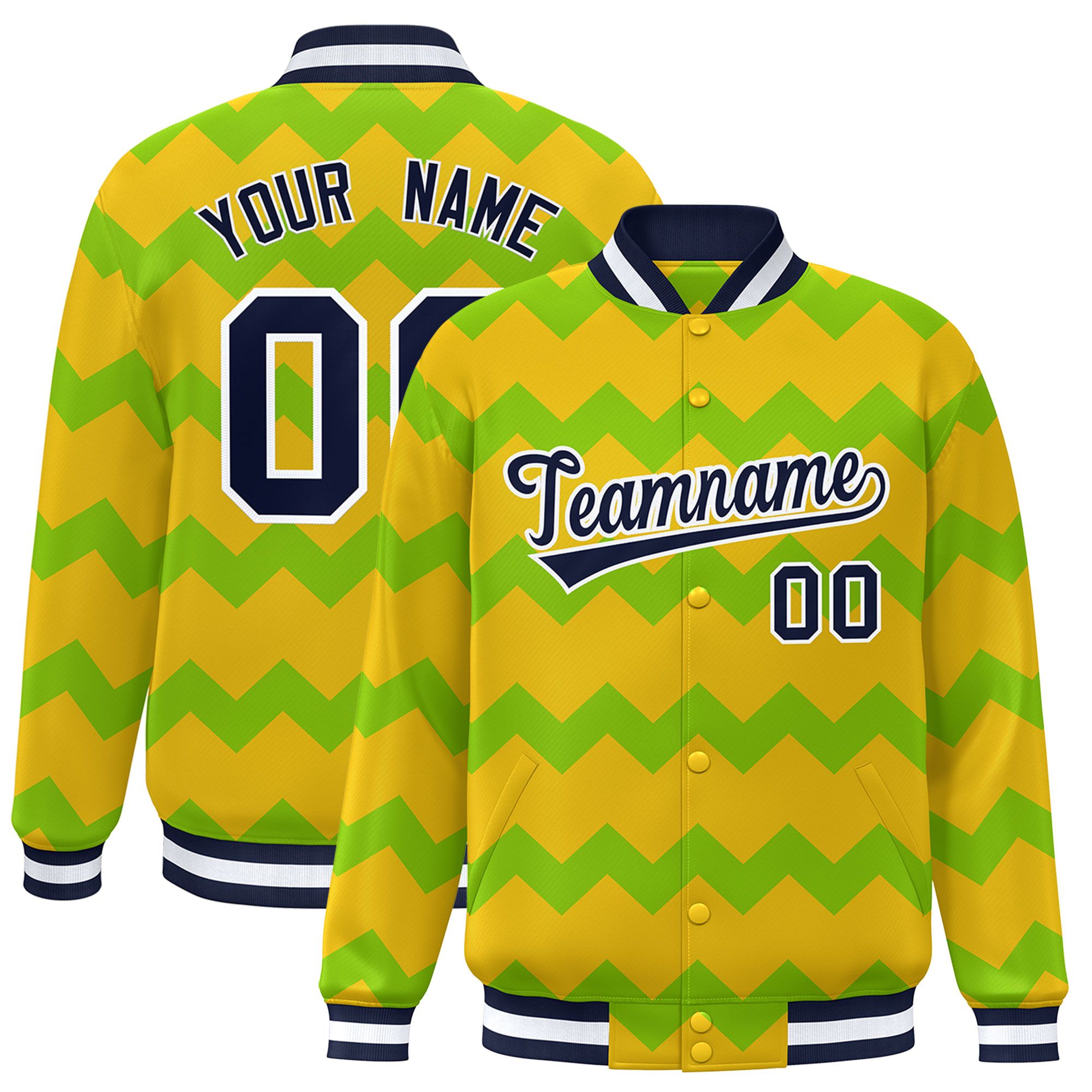 Custom Gold Varsity Full-Snap Ripple Color Block Letterman Jacket