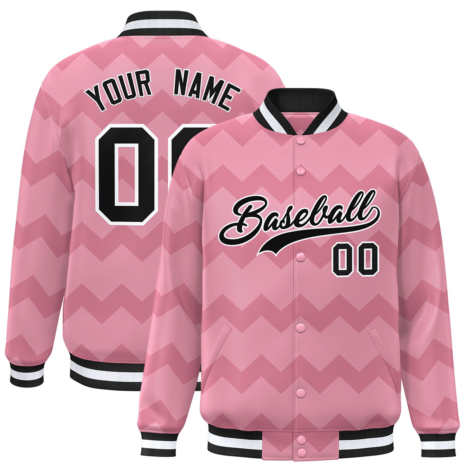 Custom Light Pink Varsity Full-Snap Ripple Color Block Letterman Jacket