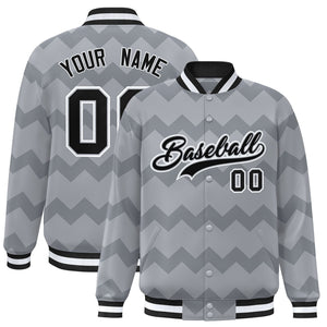 Custom Gray Varsity Full-Snap Ripple Color Block Letterman Jacket