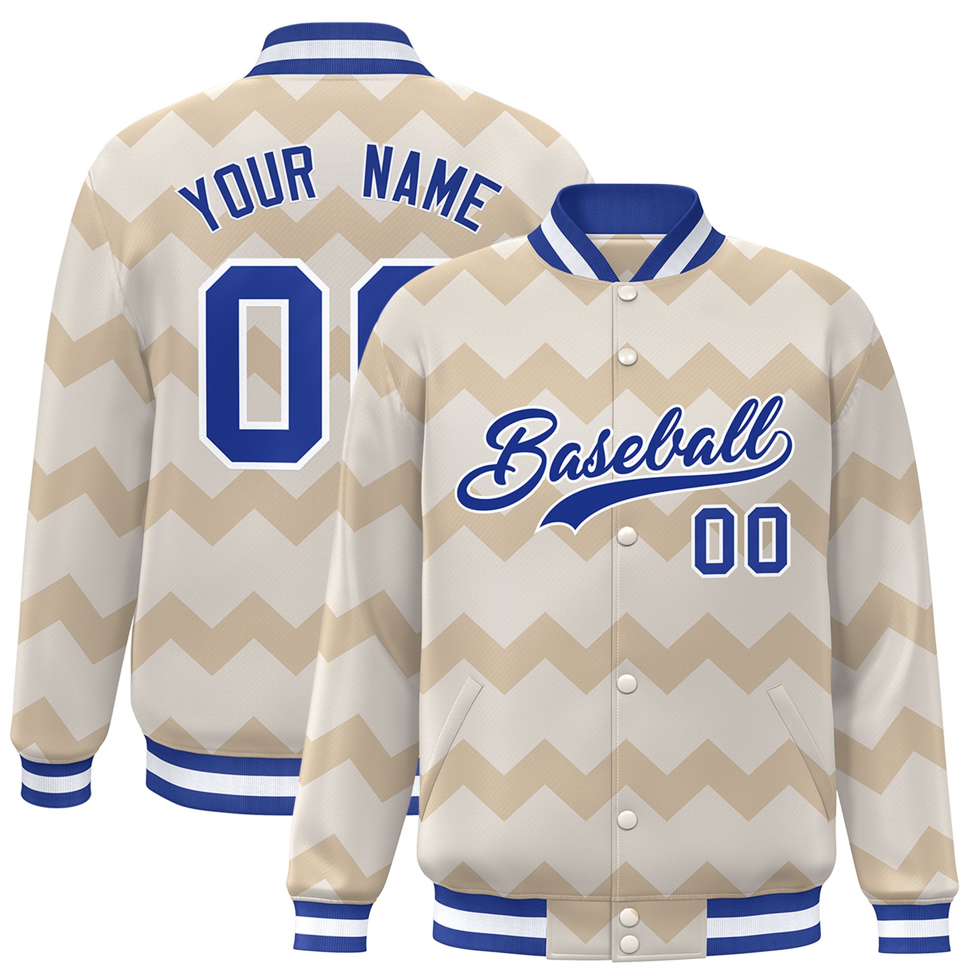 Custom Cream Varsity Full-Snap Ripple Color Block Letterman Jacket