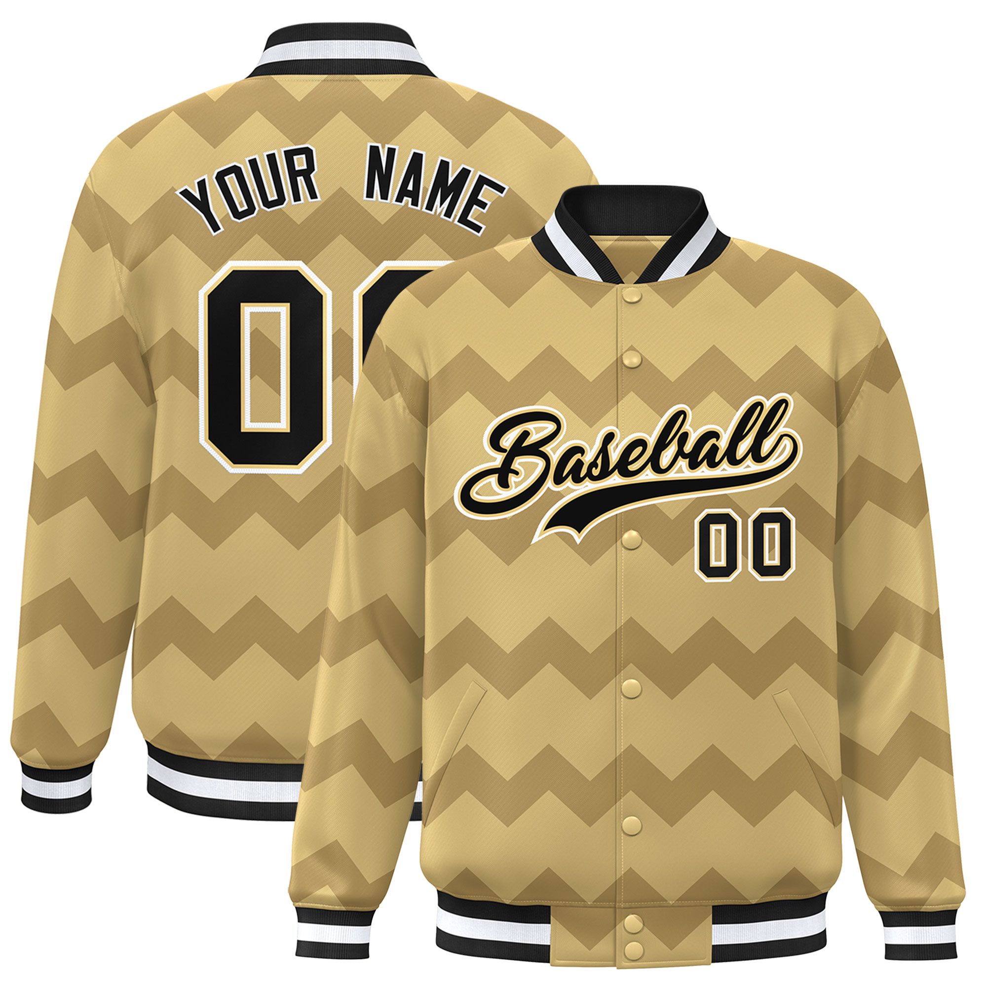 Custom Khaki Varsity Full-Snap Ripple Color Block Letterman Jacket