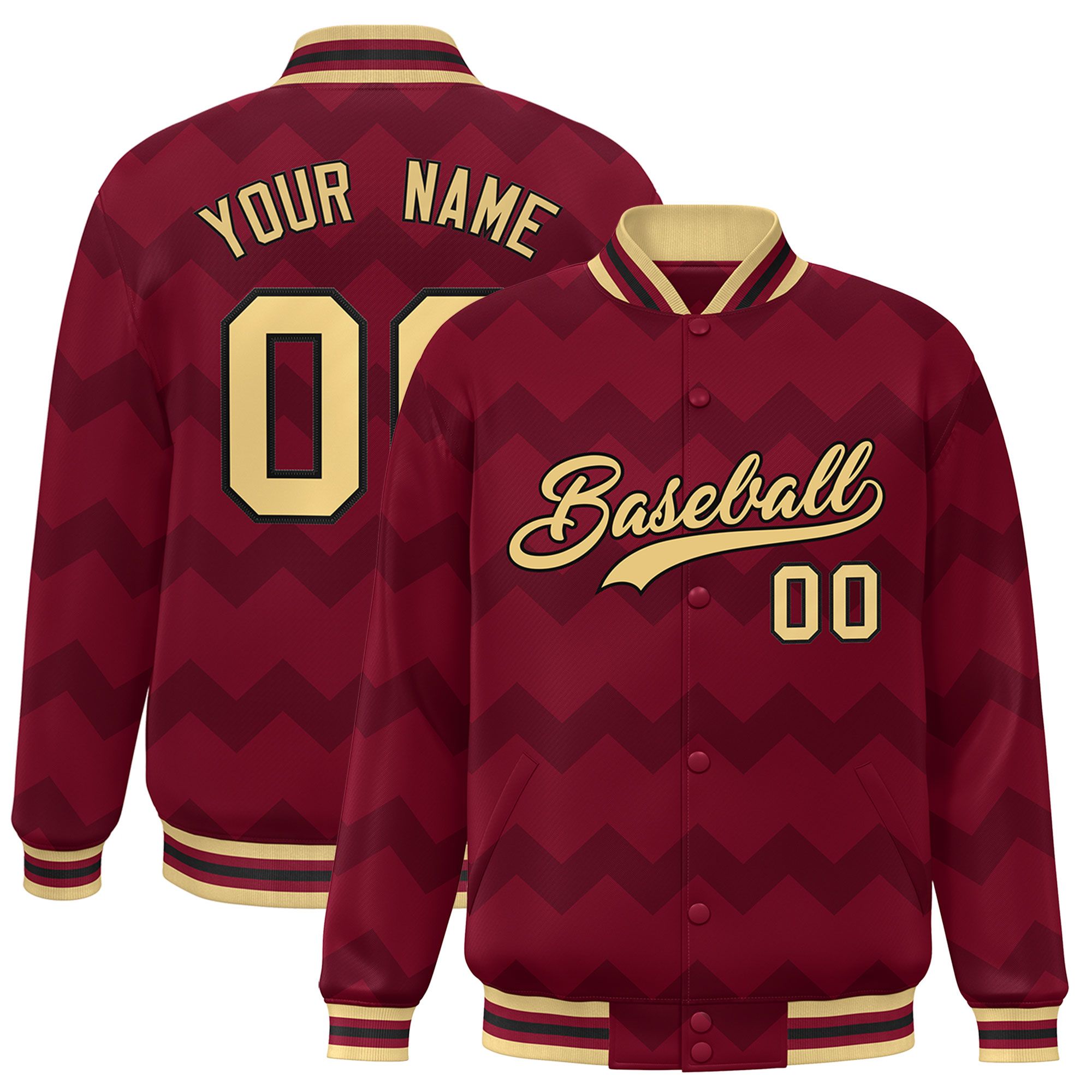 Custom Crimson Varsity Full-Snap Ripple Color Block Letterman Jacket