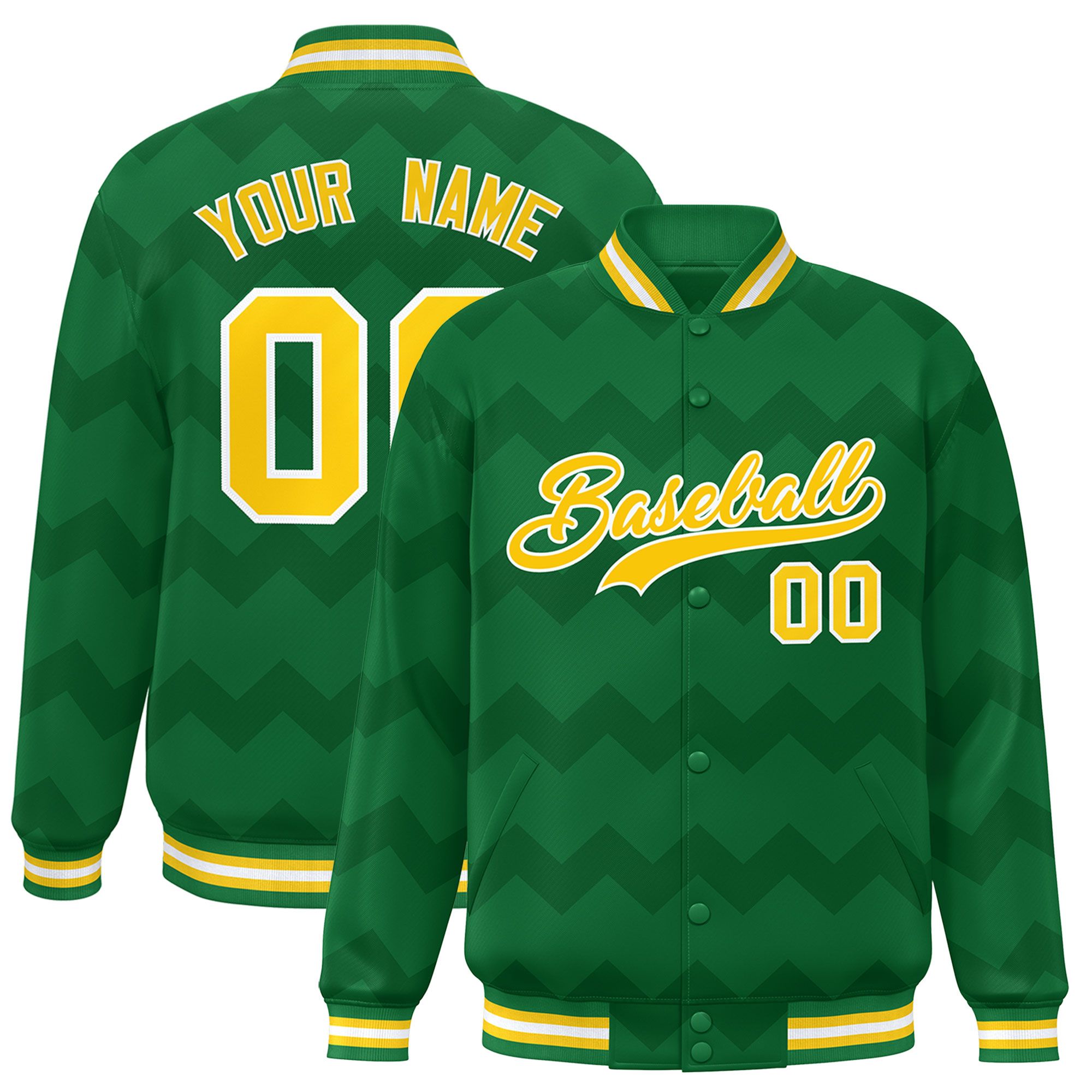 Custom Kelly Green Varsity Full-Snap Ripple Color Block Letterman Jacket