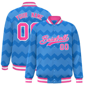 Custom Powder Blue Varsity Full-Snap Ripple Color Block Letterman Jacket