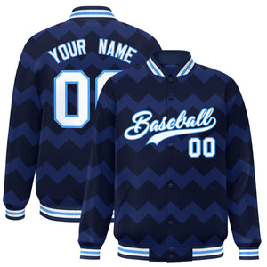 Custom Navy Varsity Full-Snap Ripple Color Block Letterman Jacket