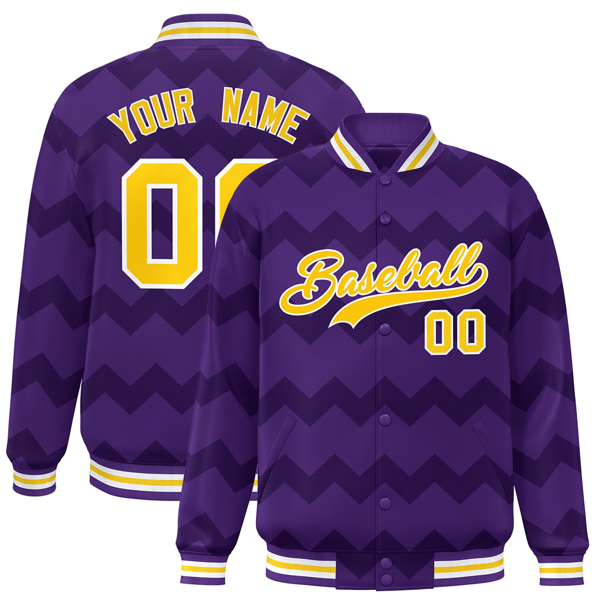 Custom Purple Varsity Full-Snap Ripple Color Block Letterman Jacket