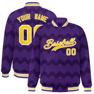 Custom Purple Varsity Full-Snap Ripple Color Block Letterman Jacket