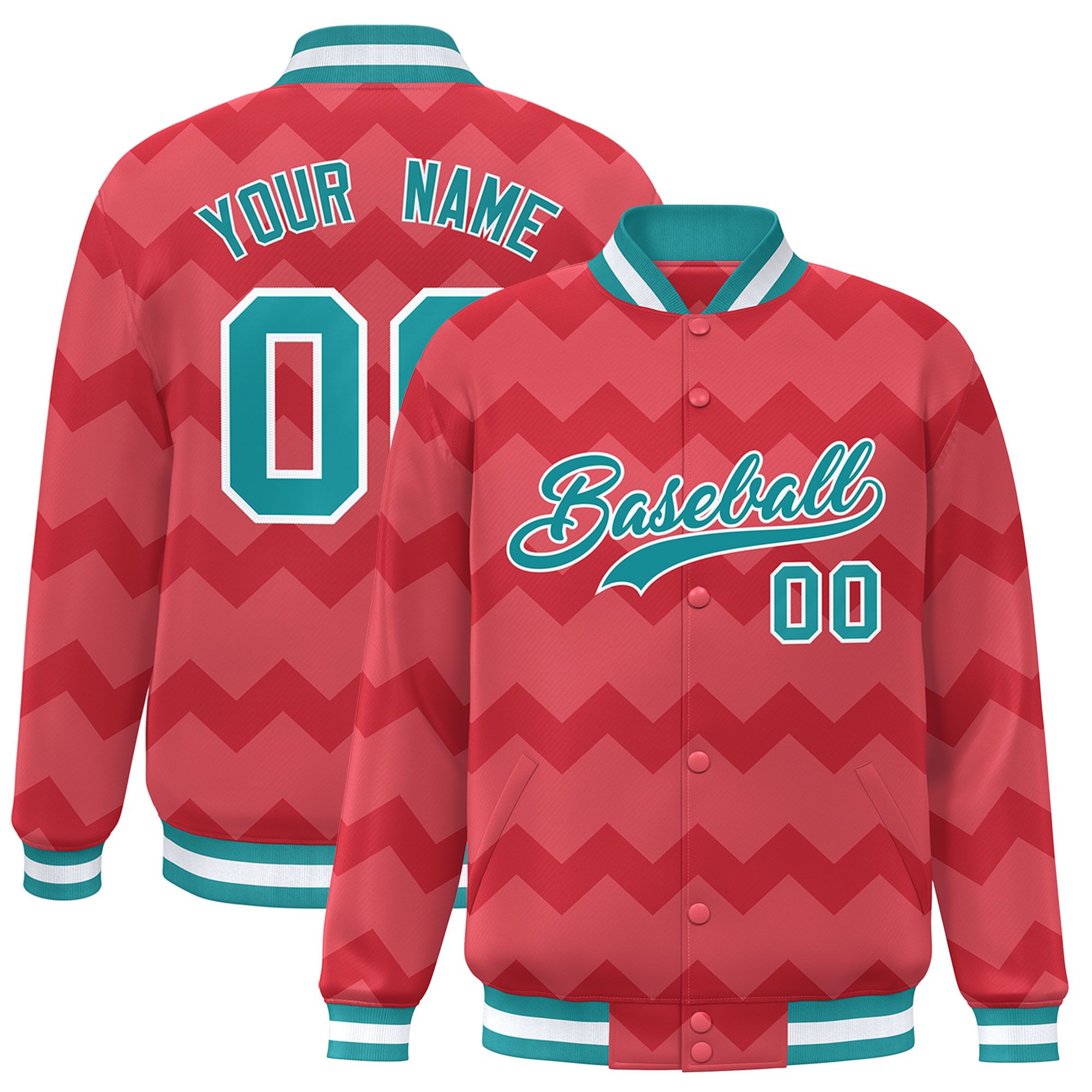 Custom Light Red Varsity Full-Snap Ripple Color Block Letterman Jacket