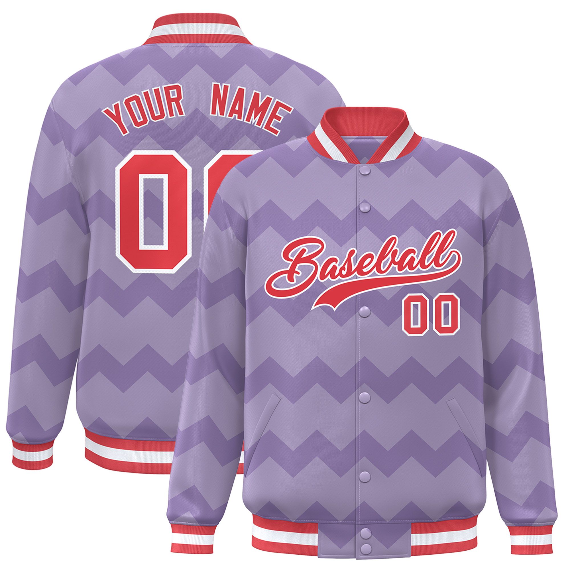 Custom Light Purple Varsity Full-Snap Ripple Color Block Letterman Jacket