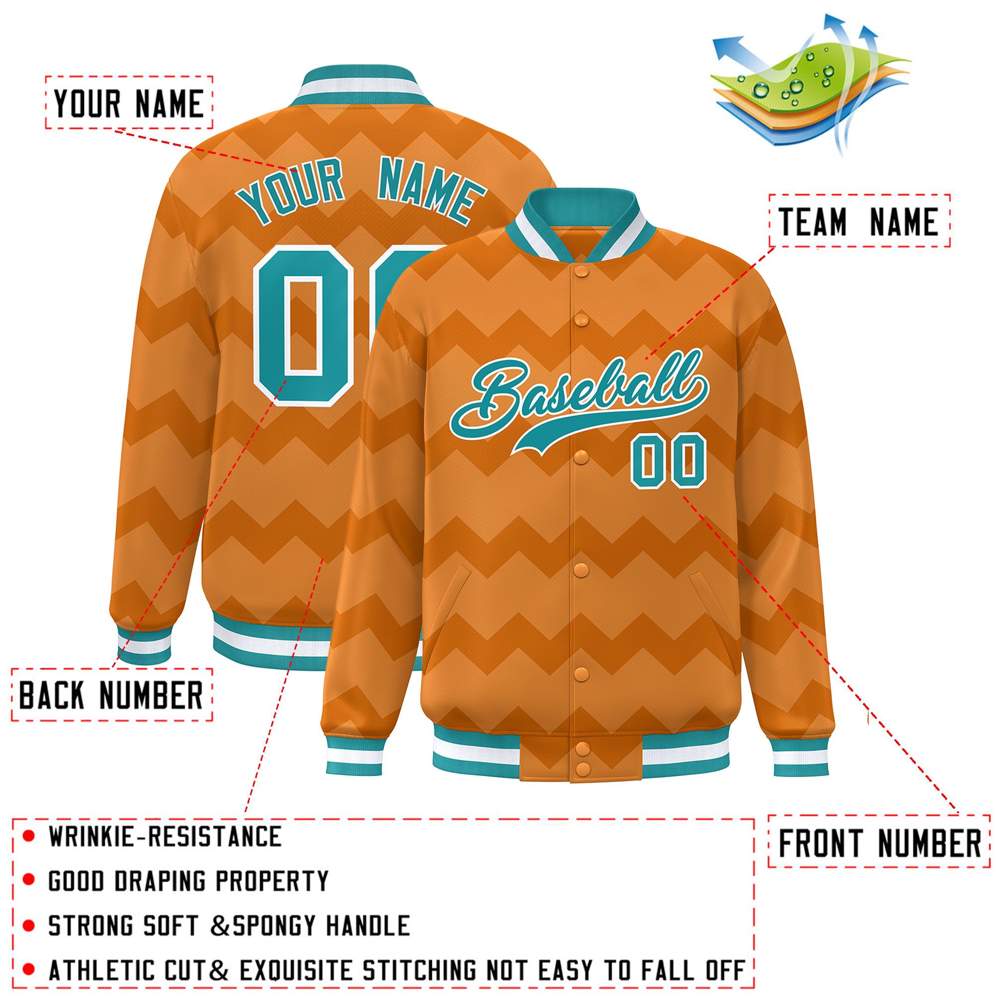 Custom Orange Varsity Full-Snap Ripple Color Block Letterman Jacket