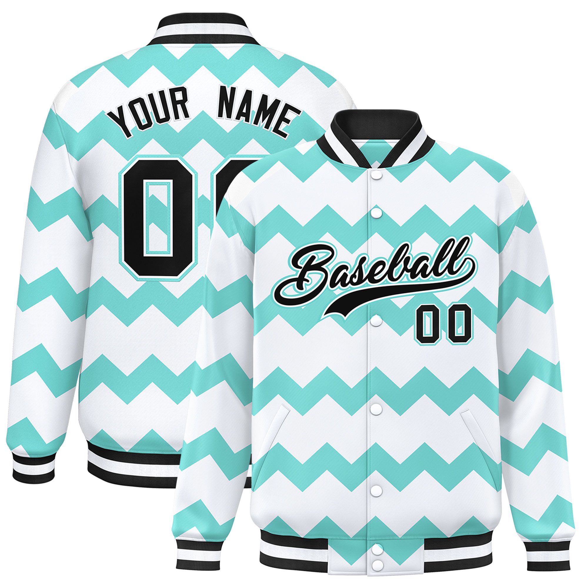 Custom White Varsity Full-Snap Ripple Color Block Letterman Jacket