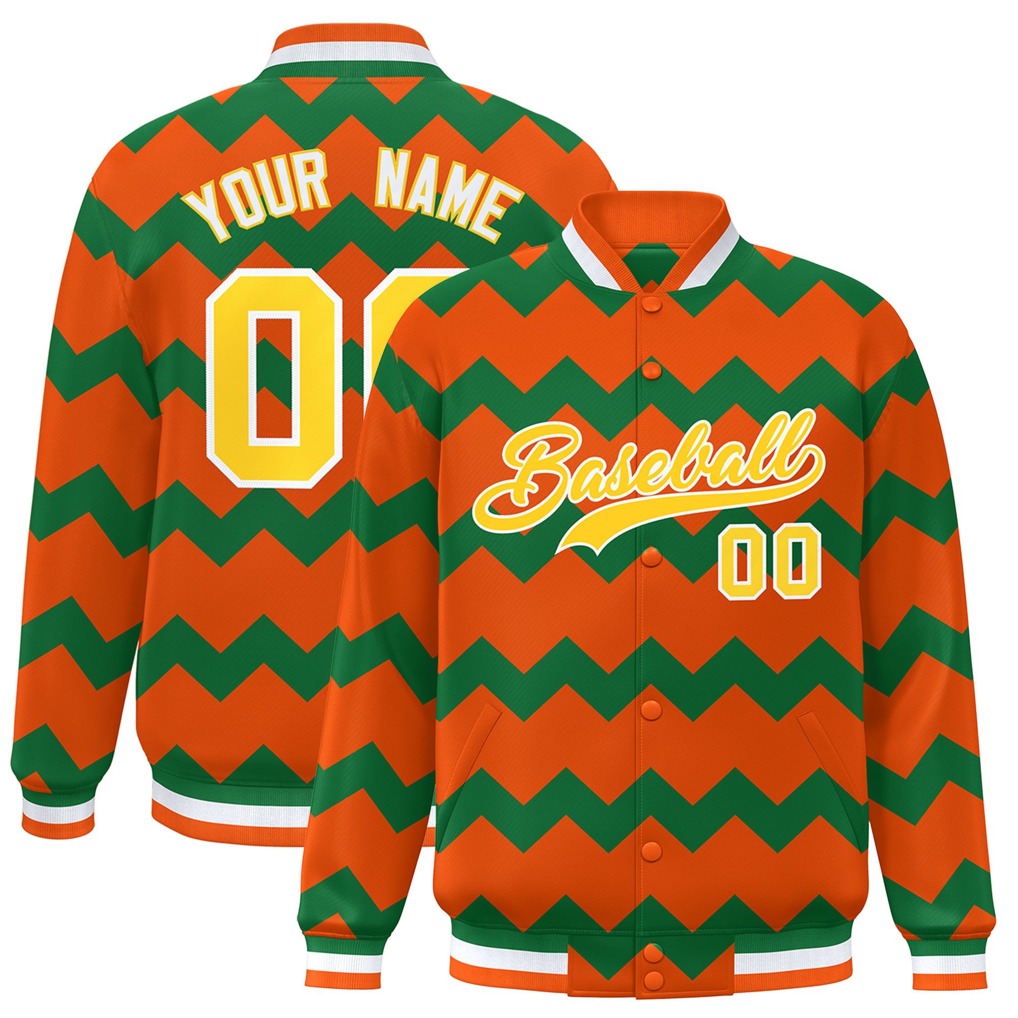 Custom Orange Varsity Full-Snap Ripple Color Block Letterman Jacket