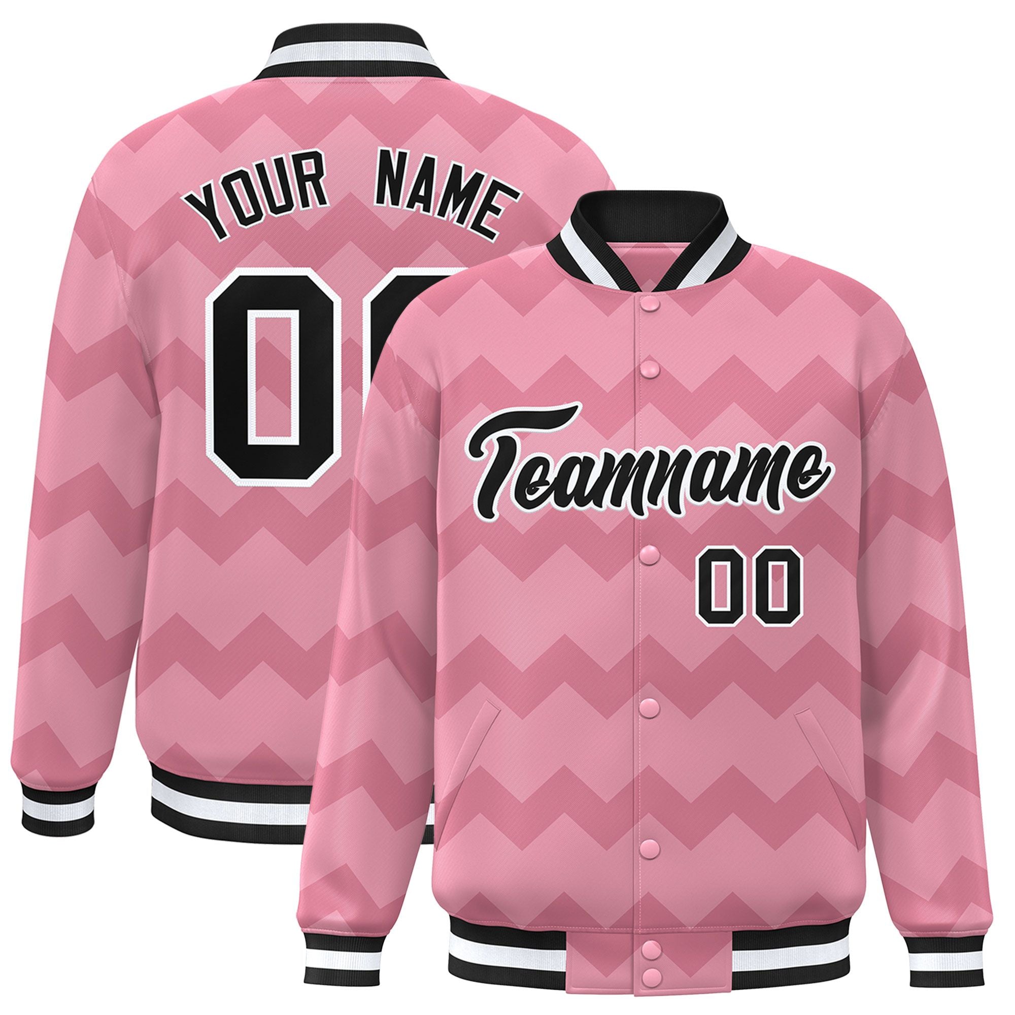 Custom Light Pink Varsity Full-Snap Ripple Color Block Letterman Jacket