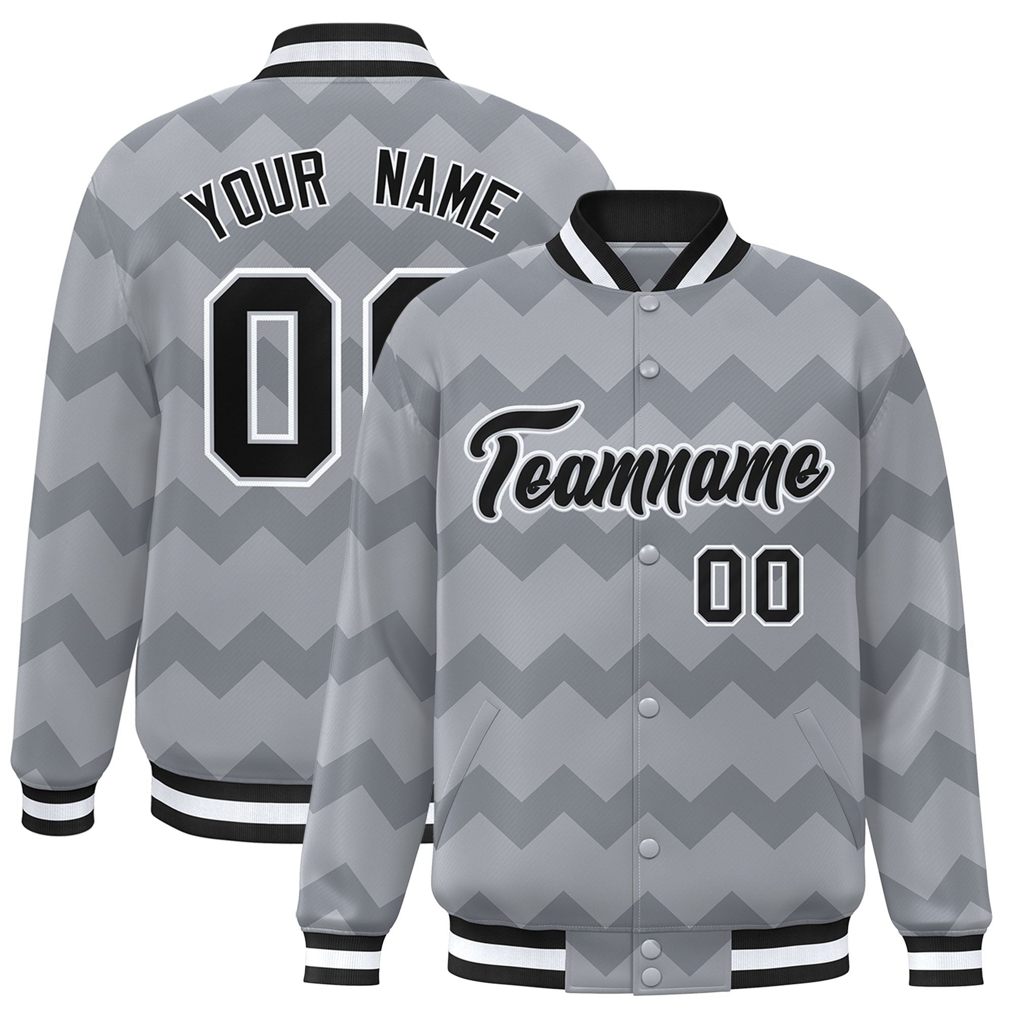 Custom Gray Varsity Full-Snap Ripple Color Block Letterman Jacket