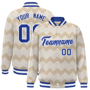 Custom Cream Varsity Full-Snap Ripple Color Block Letterman Jacket