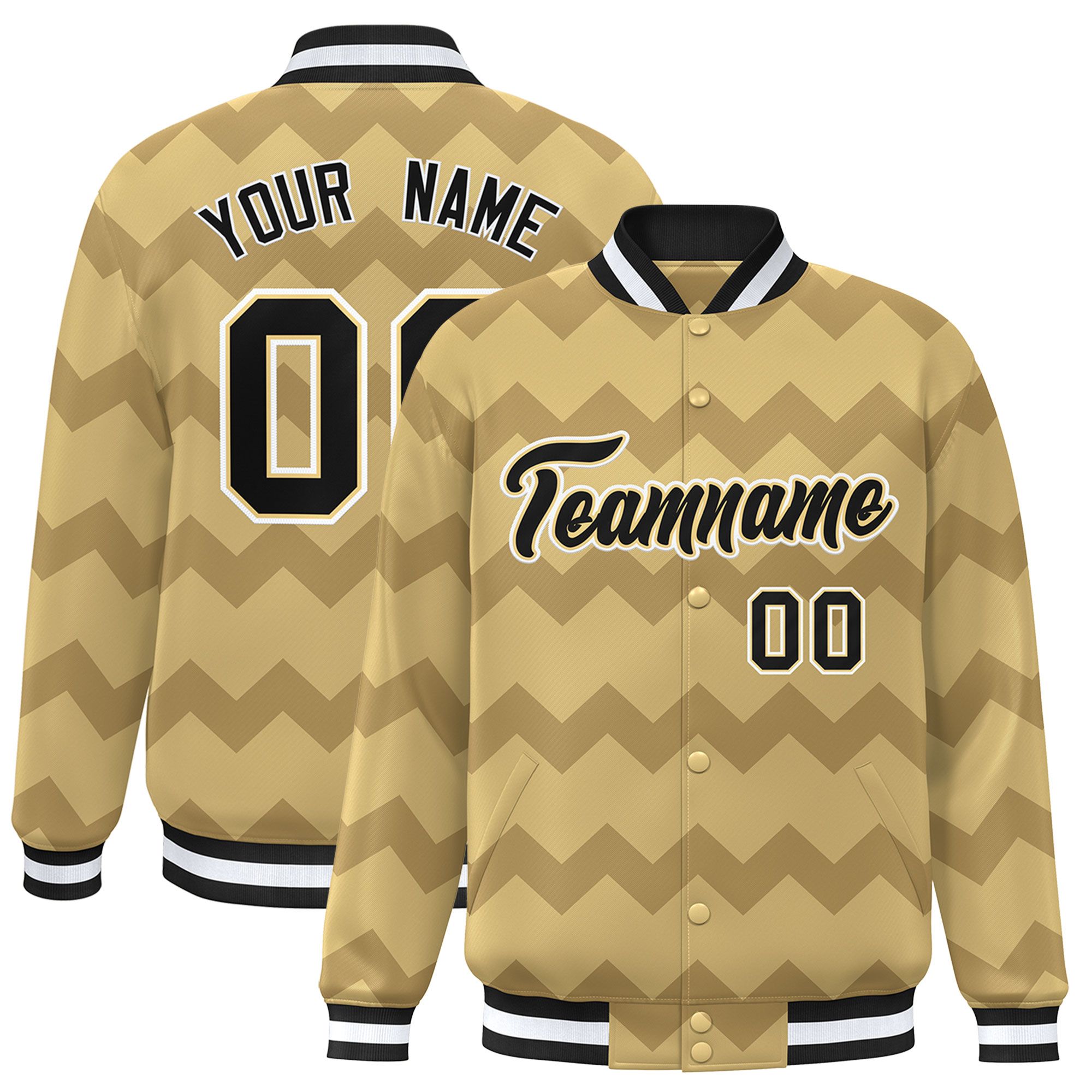 Custom Khaki Varsity Full-Snap Ripple Color Block Letterman Jacket