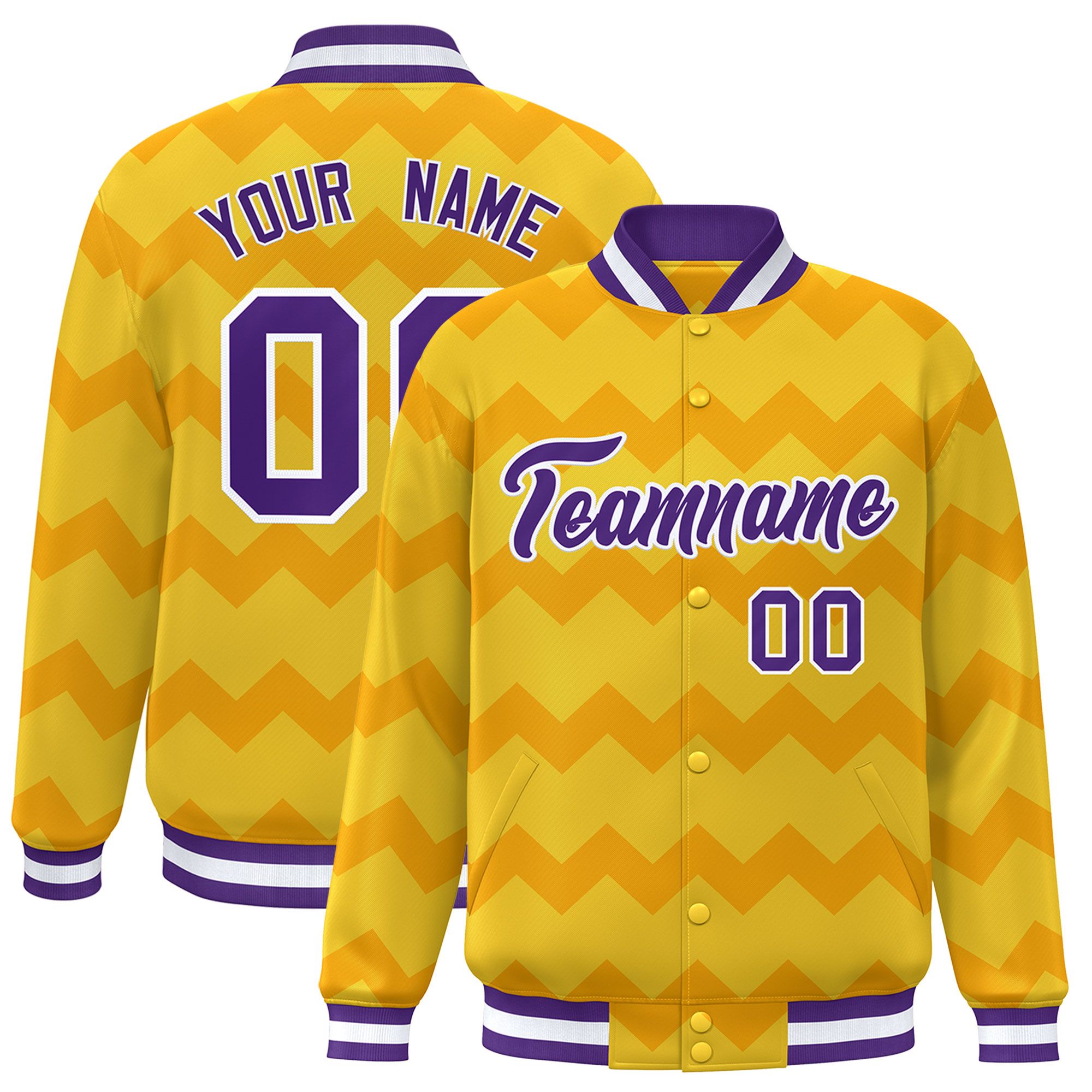 Custom Gold Varsity Full-Snap Ripple Color Block Letterman Jacket