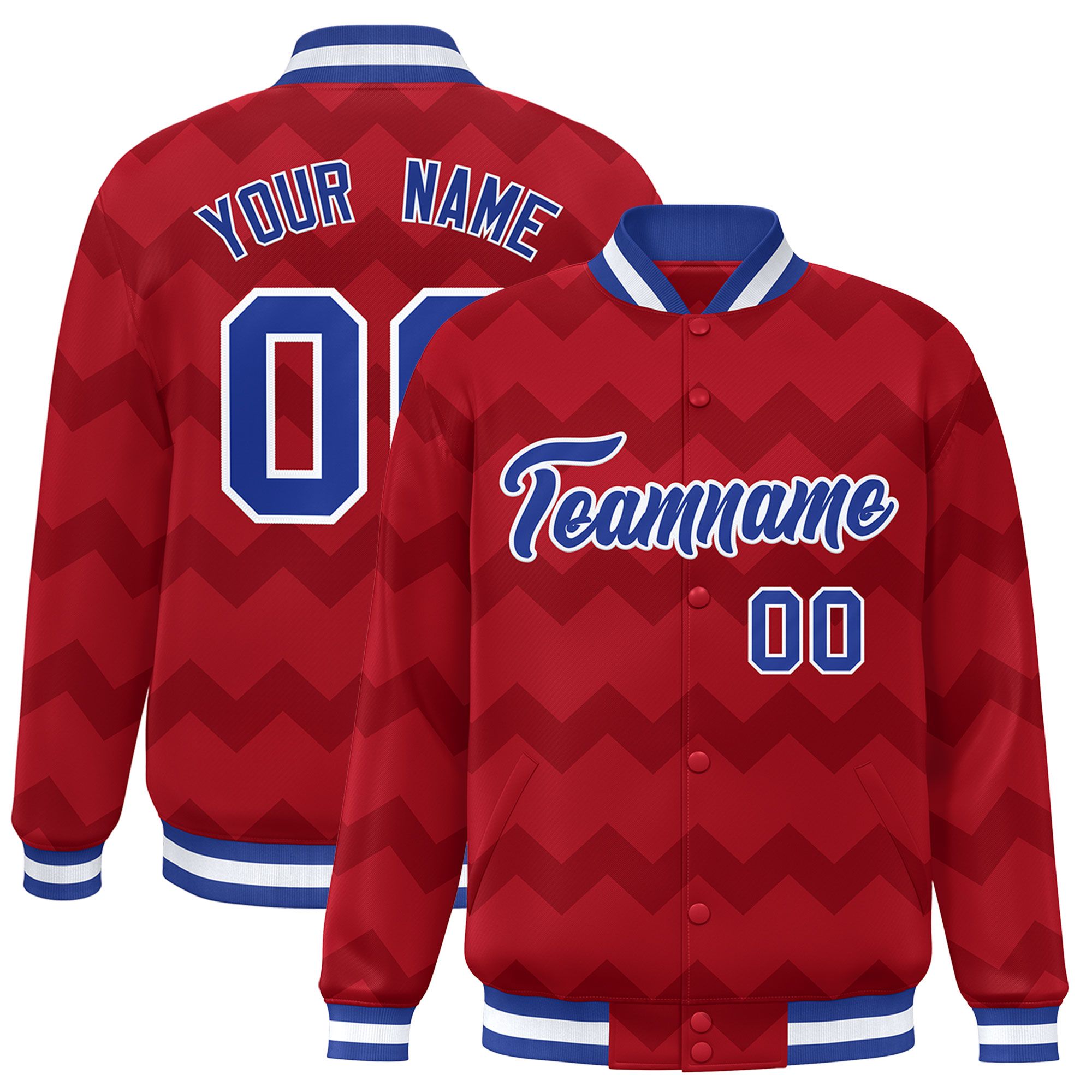 Custom Red Varsity Full-Snap Ripple Color Block Letterman Jacket