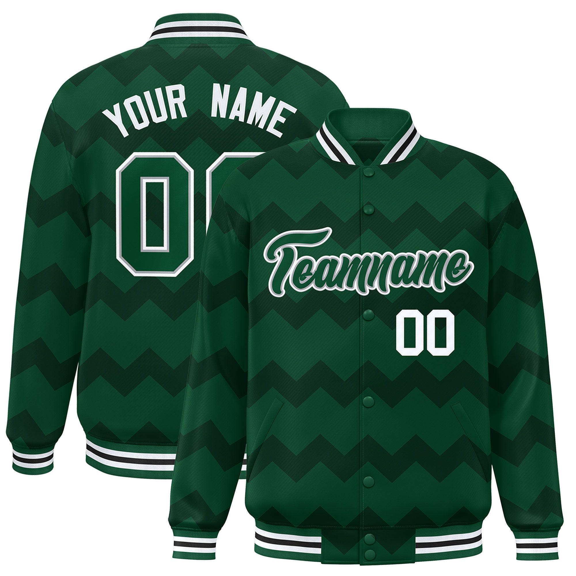 Custom Green Varsity Full-Snap Ripple Color Block Letterman Jacket