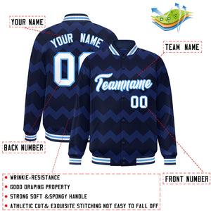 Custom Navy Varsity Full-Snap Ripple Color Block Letterman Jacket