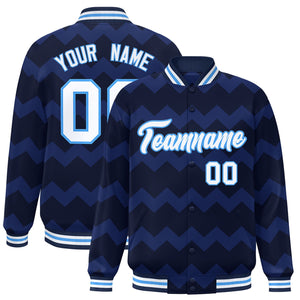 Custom Navy Varsity Full-Snap Ripple Color Block Letterman Jacket