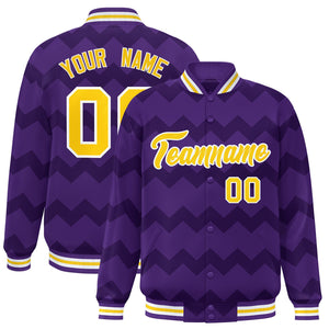 Custom Purple Varsity Full-Snap Ripple Color Block Letterman Jacket