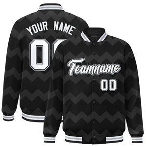 Custom Black Varsity Full-Snap Ripple Color Block Letterman Jacket