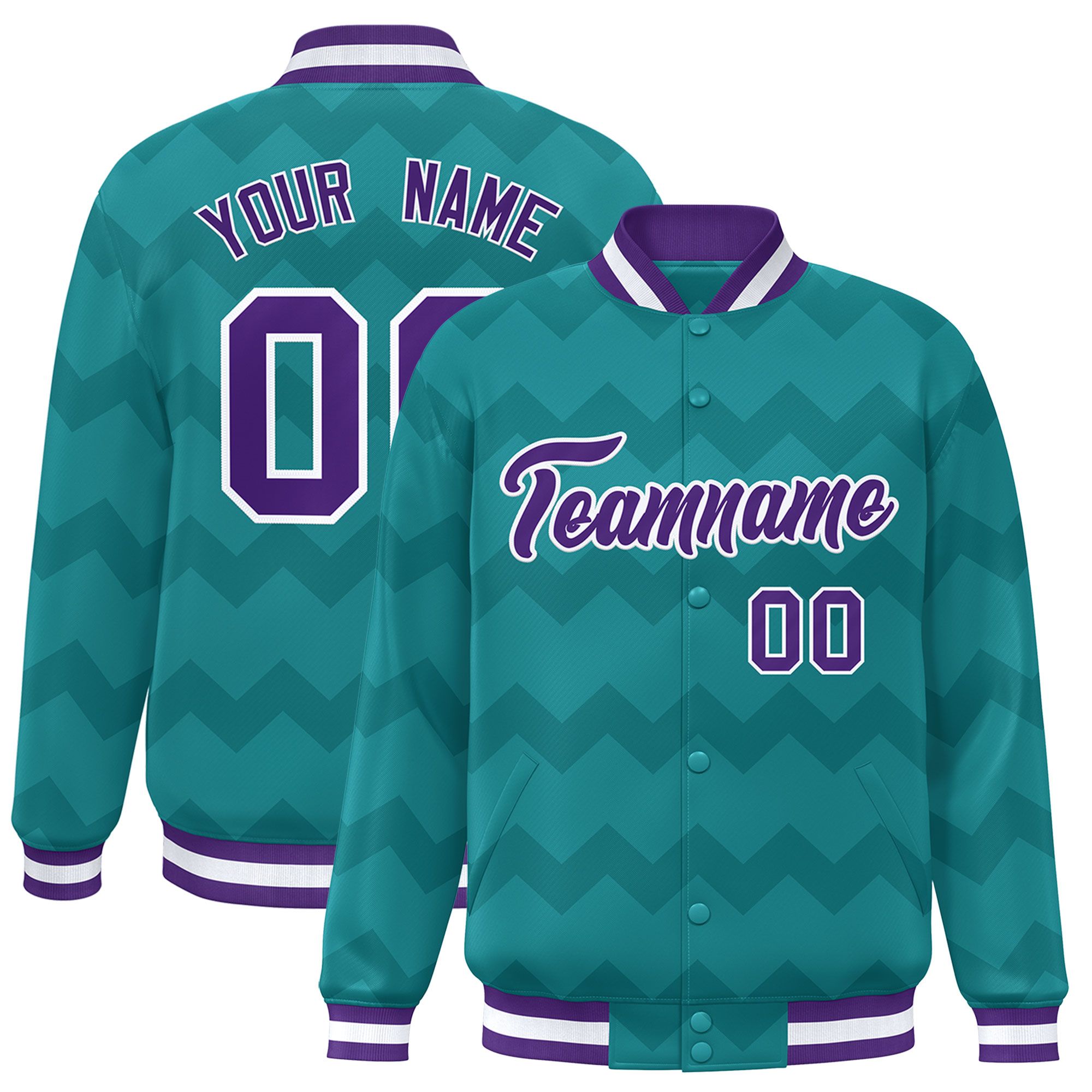 Custom Aqua Varsity Full-Snap Ripple Color Block Letterman Jacket