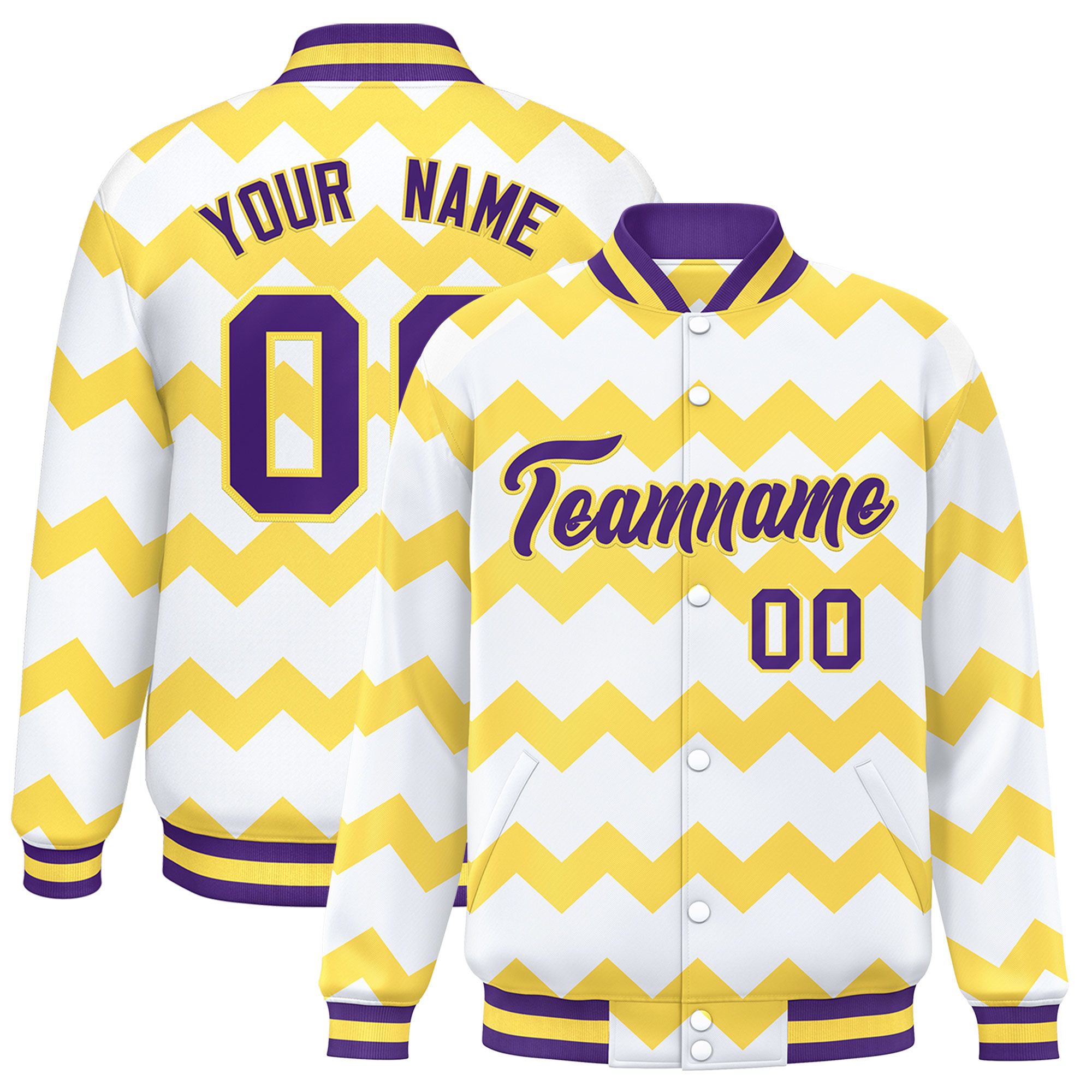 Custom White Varsity Full-Snap Ripple Color Block Letterman Jacket