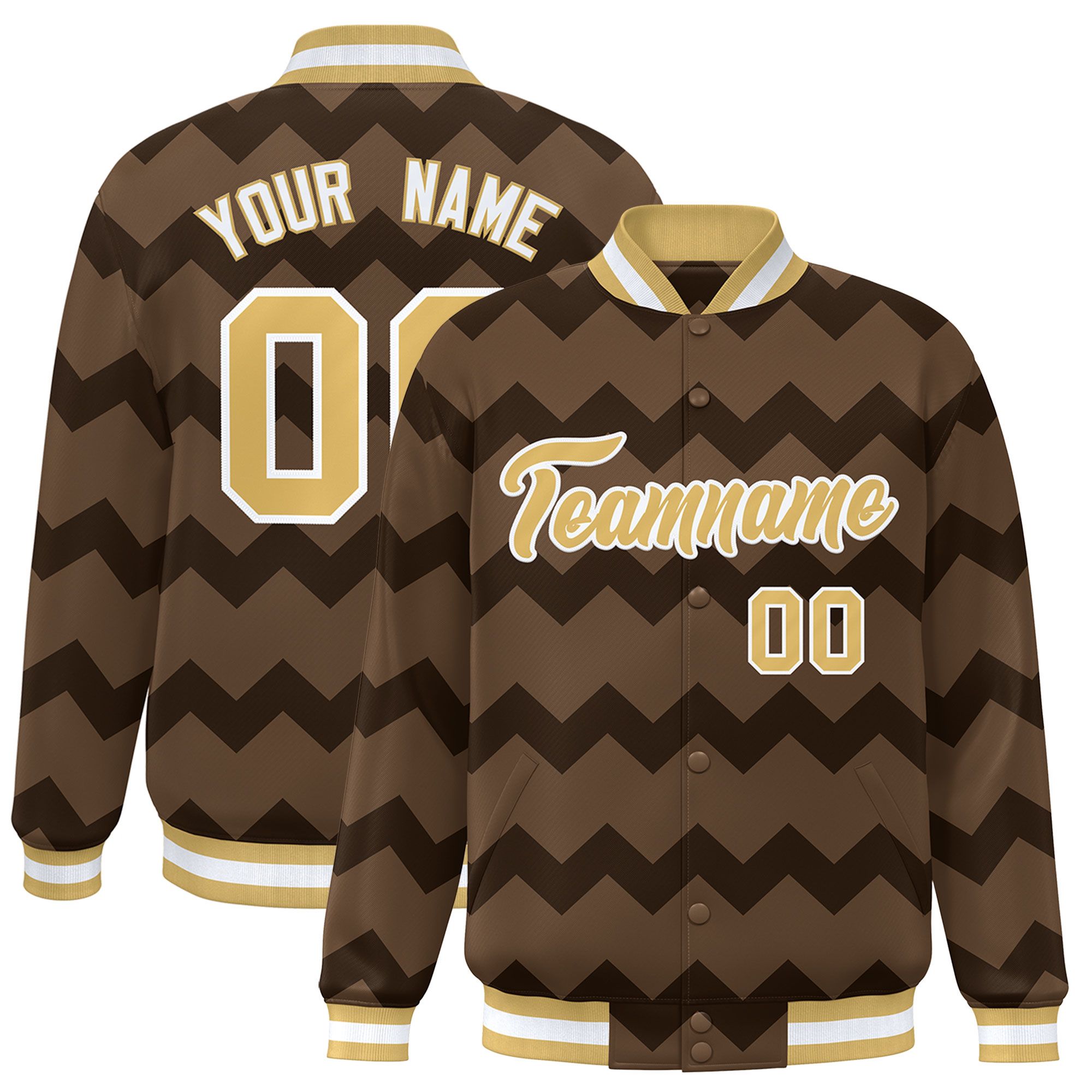 Custom Light Brown Varsity Full-Snap Ripple Color Block Letterman Jacket