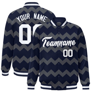 Custom Navy Varsity Full-Snap Ripple Color Block Letterman Jacket