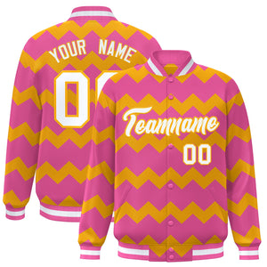 Custom Pink Varsity Full-Snap Ripple Color Block Letterman Jacket